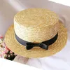 Berets Sunshade Beach Hat 2022 Fashion Women Flat Top Bowknot Straw Holiday Sunscreen Lace Mesh Sun For Girl