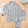 Men's Sleepwear Pajamas Men Pure Cotton Plaid Pijama Women Summer Short Sleeve Long Pants Home Suits Couples Sleep Lounge Nightwear Gifts