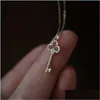 Подвесные ожерелья подвесные ожерелья 925 Стерлинги Sier Pave Crystal Vintage Key 14K Золотое ожерелье Женщины Light Luxury Demperam OT2L4