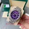 5 Star Super 17 Style Full Diamond Watch Sky-Dweller Stainless Steel 18K White Gold 42mm Purple dail Watch 326938 Automatic Sapphire Watches Mens Men's Wristwatches