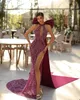 Sexy Halter Evening Dresses Mermaid Sleeveless High Split Beads Prom Dress Elegant Big Bow robe de soiree