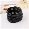 Armreif Schwarz Reihen Geflecht Leder Armreif Manschette Mtilayer Wrap Button Verstellbares Armband Armband Für Männer Frauen Modeschmuck Drop Del Dhnwk