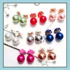 Stud Korea Fashion Jewelry Cute Pearl Daisy Flower Front And Back Bubble Stud Earrings Double Sided Women Pierced Ears Mix Drop Deliv Dhueb