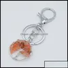 Key Rings Key Rings Natural Crystal Stone Ring Tree Of Life Pendant Handmade Keychains Holder For Women Girl Car Bags Access Carshop Otio2