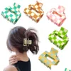 Клипы для волос Barrettes для волос зажимы Barrettes Клетчатый когтя акриловый квадрат маленький для тонких 2 изысканных акул эстетизирует женщины Ambbp Otcum