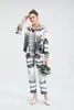 Women's Two Piece Pants Aw fashion suit lapel long sleeve ink print jacket jacket and trousers casual two-piece set