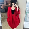 Femmes tricots automne hiver 2022 pull ensembles torsion épais moyen-long Cardigan Stretch taille Mini jupe rouge tricoté grande taille costumes