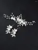 Coiffes à la mode pur blanc fleur cheveux bijoux argent femmes élégantes bandeau pour mariée coiffure accessoires de mariage boucles d'oreilles ensemble