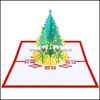 Cartes de voeux Arbre de Noël 3D Pop Up Cartes de voeux Or Arbres rouges Joyeux Noël à la main Vacances Drop Livraison Maison Jardin Festif Dhbqs