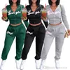 Designer Sportswear Women Tracksuits Fashion Zipper Hooded Sweater Crop Top Pants Suits Casual Print Long Sleeve Two Piece Set