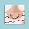 Chokers New Gemstone Choker Necklaces European And American Geometric Oil Drip Layers Pendants Chains Collar Bone Jewelry Sir Gift D Dhdwa