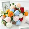 Flores decorativas grinaldas flores peônias artificiais 3 cabeças de plástico longas haste de seda de seda jardim de casamentos de casamento de casamento déco débil dh0fk