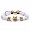 Beaded Braided Copper Zircon Diamond Crown Bracelets Natural Stone Howlite Beads Strand Bracelet Wristband For Women Men Fashion Jew Dh4Ga
