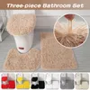 Toiletbrilhoezen 3 stks/set Effen Kleur Fluwelen Badkamer Mat Pluizige Haren Badtapijten Moderne Deksel Cover Zacht Pluche Tapijt