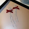 925 Silver Needle New Year Red Flock Strains Earrings Female Pearl Butterfly أقراط مزاج الخريف