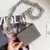 Evening Bags Luxury Women Totes Ins Style Thick Metal Chain Shoulder Bag Diamond Purse Mini Coin Fashion Chest Strap Clutch