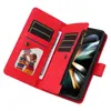 Plånbokstelefonfodral för Samsung Galaxy Z Fold 4/3 Multifunktion Solid Color Pu Leathe Flip Kickstand Cover Case med Multi Card Slots och axelrem