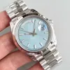 Klassisk 2813 Automatisk rörelse Titta på 40mm Ice Blue Dial Sapphire Mens Watch 228206 Datum 316L Rostfritt stål Remsursur