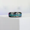 Mode 8mm Rose Gold Ring volfram Rostfritt stålringar Inlägg Abalone Shell Blue Opal Rings Men Wedding Jewelry