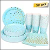 Andere feestelijke feestbenodigdheden Stam Disposable servies Telare Set Plate Napkin ADT Happy Birthday Party Decor Kids Wedding Supplies Drop DHK8B