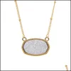 Pendant Necklaces New Resin Druzy Drusy Necklace Oval Hexagon Gold Plated Collar Jewelry For Women Party Christmas Gift Drop Deliver Dhskw