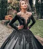 Vintage Black Gothic Forest Wedding Jurk 2023 Sheer Neck Long Sleeve Appliqued Swee Train Bruidaljurken Vestidos de Novia Mariage