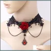 Pulseiras de charme pulseiras de charme retro vermelho rosa laca pulseira de m￣o arn￪s de m￣o feminina metal cristal steampunk lady vintage je dhxdn