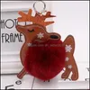 Other Festive Party Supplies Christmas Keychain Pendant Pu Leather Elk Plush Ball Bag Key Ring Ornament Xmas Small Gift Drop Deliv Dhze7