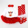 Premier anniversaire NOUVEAU-NOURN DES Vêtements de cadeaux Baby Girls Hobe Cotton Mesh Ruffle Girls Berning Robes 4pcs Noël Bebes Robes Set