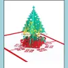 Gratulationskort julgran 3d pop -up gratulationskort guld röda träd god jul handgjorda semester droppleverans hem trädgård festliga dhbqs