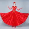 Desgaste de palco de abertura da dança de camisa completa Mulheres adultas modernas vestido vermelho Espanha Espanha grande figurina de coro swing h608