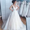 Свадебное платье великолепное 2022 V-образное ручной кружевные аппликации A-Line Без спины свадебные платья поезда