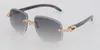 Luxus-Moissanit-Diamant-Set, randlose Sonnenbrille für Damen, original marmoriertes schwarzes Büffelhorn, Vintage-Brille für Herren, 762, geschnitzte Linse, Big Ston 9512