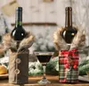 Creative New Wine Cover decoration avec Bow Plaid Linen Bottle Clothes avec Fluff XMAS dîner bière Bouteilles Couvre tissu Fashion Christmas Decor