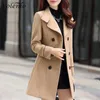 Women's Wool Blends Volemo Plus Size Autumn Winter Jacket Womens dubbelbröst fast färgrock Korean Slim Female Woolen Clothing 221110