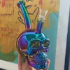 Pink Iridescent Skull Hookah Bubblers Oil Dab Rigs Heady Colorful Glass Recycler Bongs Tobacco Pipes Filter Perc Smoking Wax Water Pipe Accessories Random Color