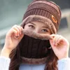 Berretto con teschio, set da 2 pezzi, berretto da sci e sciarpa, cappello invernale in pelle calda e fredda per donna e uomo lavorato a maglia