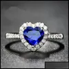 Band Rings Band Rings Jewelry Blue Austrian Crystal Heart Love For Women Clear Rhinestone Romantic Wedding Party Wholesale Drop Deli Otqrz