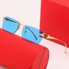 Diseñador de lujo hombres gafas de sol moda carti gafas lente pantera dorada cabeza protección clásica azul Anteojos Marco óptico sin montura Rectángulo clásico Cuadrado