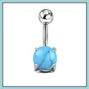 Navel Bell Button Rings Exquisite Short Navel Piercing Body Jewelry Stainless Steel Opal Turquoise Ball Belly Button Nail Zircon B Dhemj