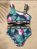 Ins Girls One-Pièces Maillot de bain rayé arc-en-ciel Feuilles tropicales Designer Jarretelles Beachwear 8-14T Mode Fille Bikinis Enfants Été Maillots de bain confortables 3 Style