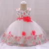 Fille robes à la main fleur bébé robe pour baptême né 1 an anniversaire filles arc vêtements Costume 0-8Y cadeaux