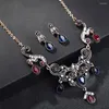 Halsband örhängen set turkisk vintage röd kristall för kvinnor uttalande örhänge armband toassel kostym bröllop smycken