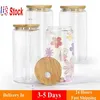 USA local warehouse 12oz/16oz Sublimation Mugs Cola Can Tumbler Clear Frosted Glass Jar with Bamboo Lid Wide Mouth Beer Cup Festival Party Wine Tumblers C1110