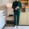 Herrdr￤kter 2022 Autumn Waffle Blazers Pant Two Piece Set Men Business Slim Fit Solid Tuxedo Groom Wedding Prom Wear Casual Men's Sets