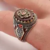 Vintage Big Oval Simulated Zircon Stone Rings for Men Women Ancient Silver Color Black Zircon Ant Ring 2022 Retro Turkiska smycken