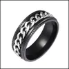 Band Rings Stainless Steel Ring Rotation Men Women Mix Size 612 Gold Sier Black Link Chain Finger Band Rings Rotating Jewelry Wholes Dhbnh