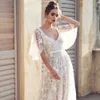 Sexy V-Neck Wedding Dress Backless Beach Batwing Sleeve Bride Gown Lace Appliques Real Image