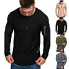 Men's T Shirts Zipper Basic Tops T-Shirts Mens Autumn Winter Long Sleeve Plain Pockets Shirt Warmer Slim Fitness Casual Sports