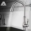 Kitchen Faucets Rozin Brushed Nickel Faucet Pull Out Mixer Tap Single Handle Stream Sprayer Spout Cold Water 221109